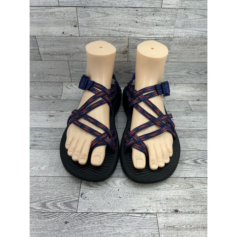 Chaco Z/Cloud 2 Women Sz 9 Sandals Navy Blue Orange Geometric Strappy Toe Loop